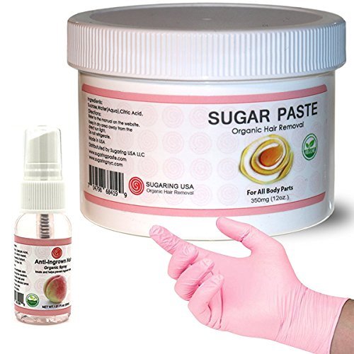 Komplet za depilaciju organskim voskom za šećeranje - staklenka za šećer od 12 unci protiv uraslih dlačica rukavice za šećeranje