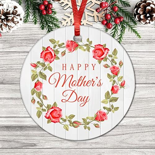 Sretne majke Dan crvenog cvjetnog vijenaca Ukrasi za keramika Viseći ukrasi Majčini Dan Poklon Okrugli dekor Viseći ukrasi za odmor
