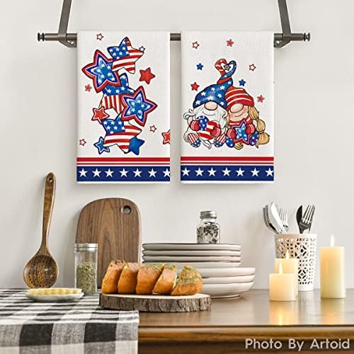 Način rada američke zastave zvijezde patuljci 4. srpnja kuhinjski ručnici kuhinjski ručnici, 18.26 inča patriotski dekor 2 set ručnika