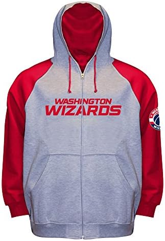 Profil Big & Tall NBA Washington Wizards Dugi rukavi Zip Raglan Fleece jakna, siva heather/crvena, 3x