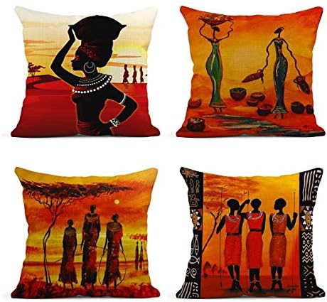 ArtSocket set od 4 platna jastuci za bacanje pokriva ulje slikanje afričke umjetnosti etničko pleme lady dnevni boravak usana ukrasni