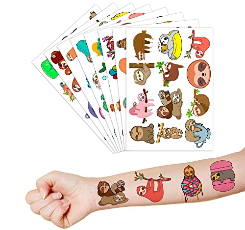 Sloth privremene tetovaže rođendanske tematske zabave Opskrbe Uvjeravanja Slatke naljepnice Tattoo 8 listova 96 PCS Pokloni za djevojčice