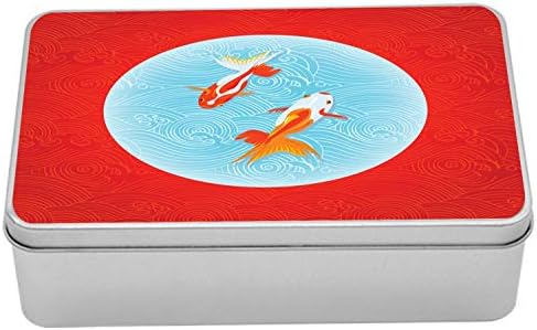 Ambasonne Goldfish Cin Box, par zlatnih ribica preko invertirane japanske zastave u printama valova, prijenosni pravokutnik za odlaganje