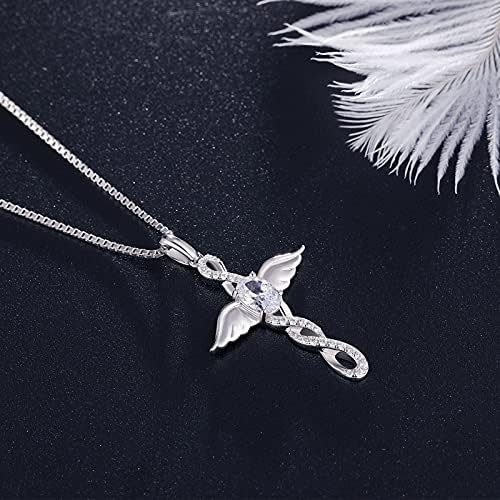 925 ogrlica s križnim anđeoskim krilom, privjesak s beskonačnim križem, ogrlica s kubičnim cirkonijem, dijamantni križni nakit za žene,