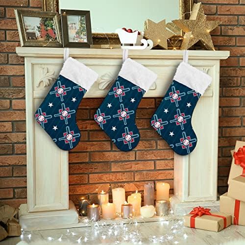 Božićne čarape sportski bejzbol uzorak zvijezda mornarička pozadina bijela plišana manžetna Mercerized Velvet Family Holiday Personalizirana