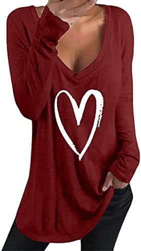 Andongnywell Women's Summer Casual majice s dugim rukavima Love Heart Print Graphic Tee Bluza