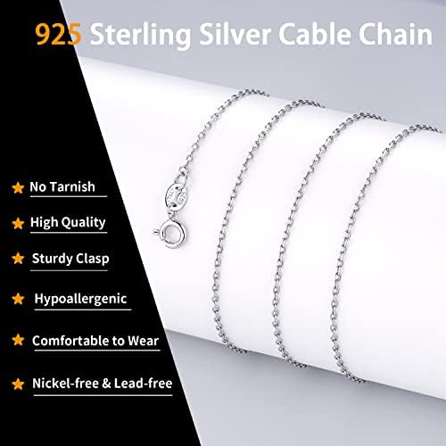 18K masivna ogrlica od srebrnog lanca Od 925 sterling srebra za žene i djevojke ogrlica od lanca od 1,3 mm ženski tanki srebrni lanac
