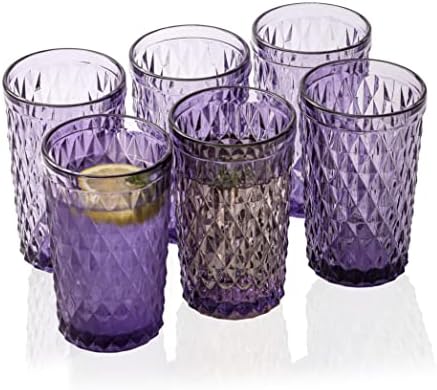 1500 ° C stolna naočala za piće s visokim loptom set od 6, 11,6 oz ljubičaste boje staklene posude vintage utisnute dijamantskim uzorkom