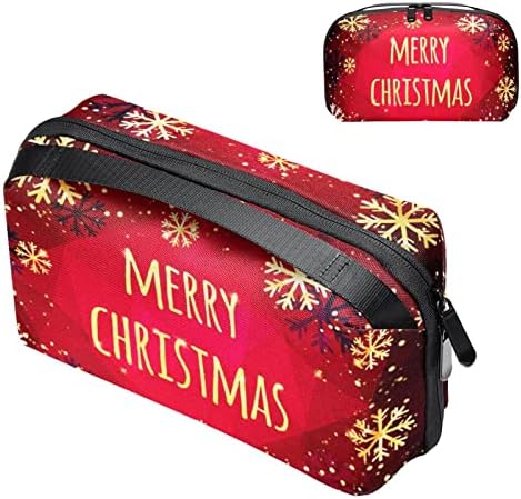 Nošenje torbice za torbicu za putnicu USB kabel Organizator Pocket Pocket Patent novčanik, sretan božićni zlatni snježni pahuljice