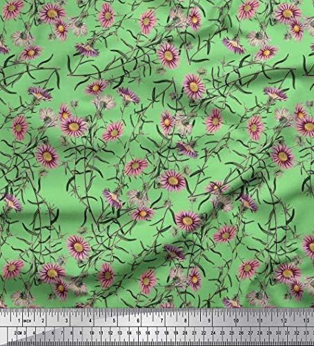 Tkanina od zelenog pamučnog dresa od 58 inča s cvjetnim printom lišća i astera