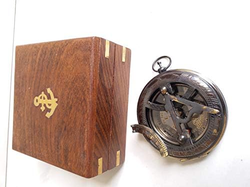 3 inčni krug Antikni crni završni morski rad Sundial Compass s drvenom kutijom