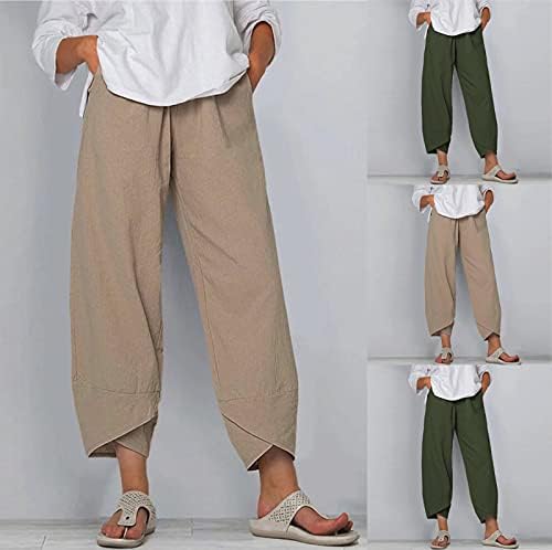 Firero Women's Plus Lane Lane hlače Summer Leasual labavi pamuk i posteljina izvezeni ispis široke noge Capri hlače