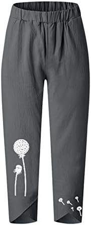 Meymia ženske pamučne lanene hlače visoko uskrsnuća mapa s tiskanim hlačama dimljene rastezanja labave obrezane hlače