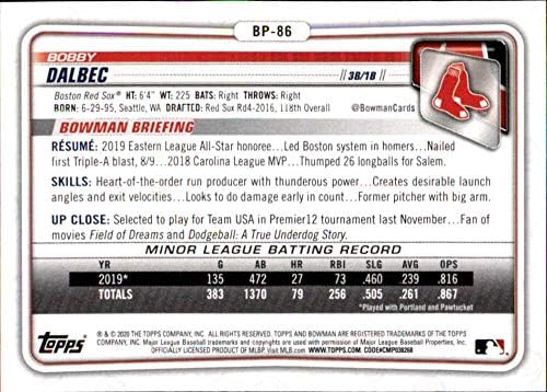 2020. Bowman Prospects BP-86 Bobby Dalbec Boston Red Sox RC Rookie MLB Trading Card