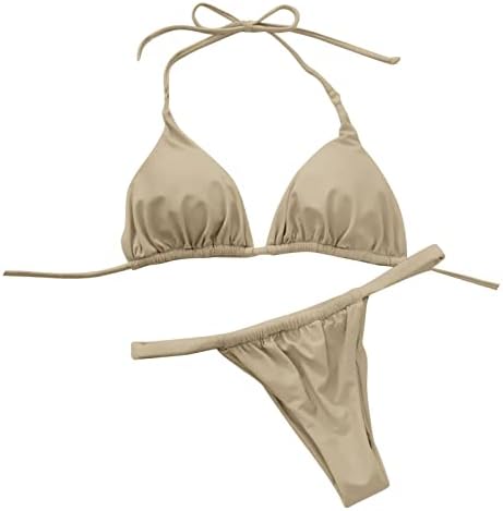 Ženski bikini kupaći kostimi Halter string solidne rušerane kupaćih kostima čipka u gore bočno v vrat push up up 2 komadi