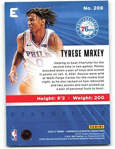 2020-21 Panini Chronicles 208 Tyrese Maxey Philadelphia 76ers RC Rookie Card Službena NBA košarkaška trgovačka karta u sirovom stanju