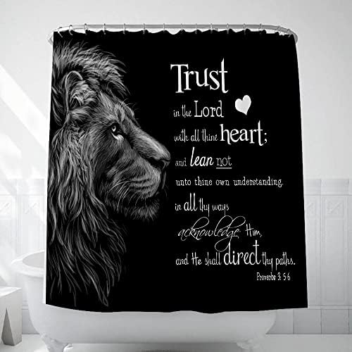 Crni lav za tuširanje zavjesa 72x72 inča Povjerenje u Gospoda sa svim srcem inspiracijskim biblijskim citati za tuširanje zavjesa lav