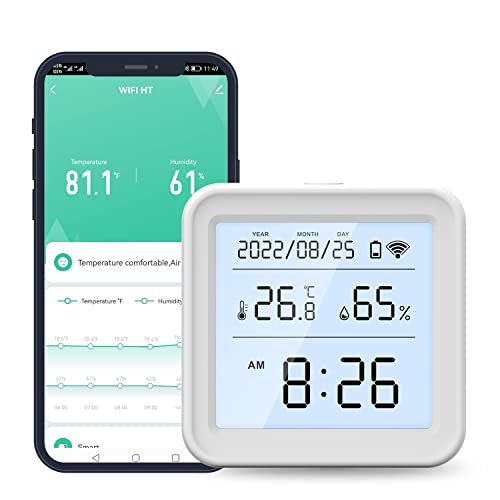 Termometar-higrometar, senzor temperature i vlažnosti s LCD zaslonom s pozadinskim osvjetljenjem i upozorenjima iz aplikacija, unutarnji