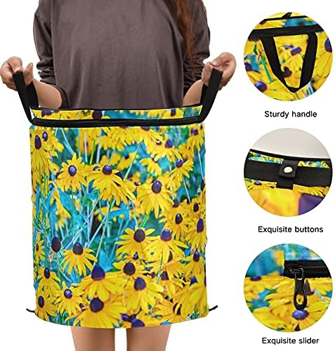 Žuti cvjetovi plavi pop up up rublje rublje s poklopcem sklopiva košarica za odlaganje srušena vrećica za pranje rublja za hotel hotel
