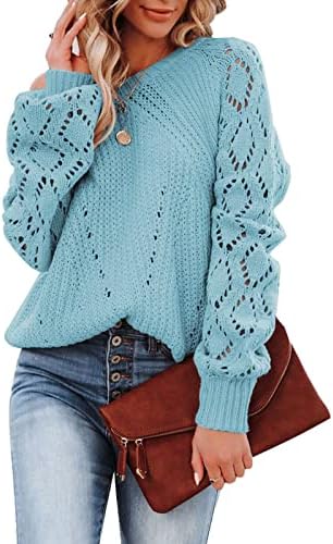 Ženski džemperi ležerna boja šuplje okrugli vrat Dugi rukavi pleteni džemper vrat pleteni džemper zapadnjačka odjeća