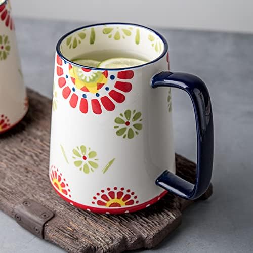 Velika keramička šalica za kavu od 24 oz, velika šalica za čaj s velikom ručkom, Vintage šalica za kavu za ured i dom, ukrasni cvjetni