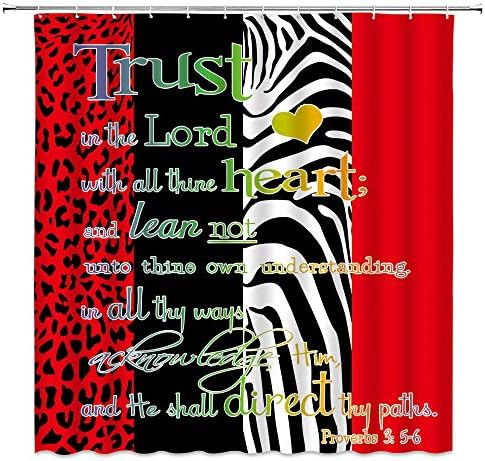 Inspirativni citat zavjesa za tuširanje vjerujte Gospodinu modernu crvenu crnu zebre životinjske kože trake patchwork leopard print