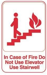 Royal Industries u slučaju požara ne koristi liftne natpise, plastika, bijeli znak s crvenim slovima i grafikom.
