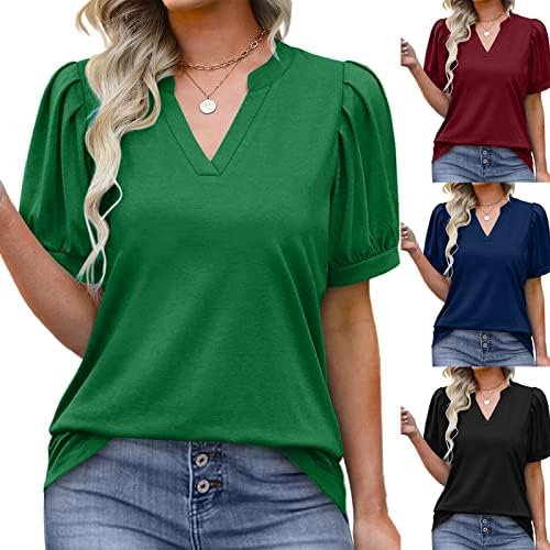 Ženske vrhove Odjeljna ležerna majica s vlažnim v vratnim majicama labava ugrađena puff kratkih rukava modni ljetni trening bluzama