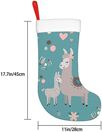 Auguststerno božićne čarape plavi cvjetni alpaca llama dvostrani kamin viseće čarape