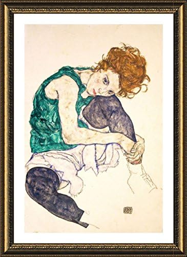 ALONLINE ART - Sjedeće žene noge koje je nacrtao Egon Schiele | Zlatno uokvirena slika ispisana na pamučnom platnu, pričvršćenom