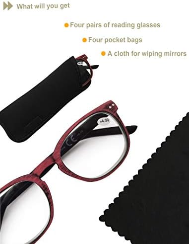 Heyyok naočale za čitanje muškaraca/žena čitatelja s 5 paketa, dizajn drveta s fleksibilnim proljetnim zglobovima, udobno nošenje laganih