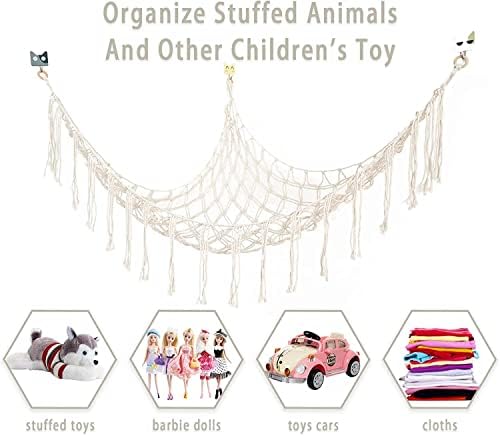 BOHO punjene životinje Net ili viseća mreža velika, 55 -inčni igrački viseći makrome makromame stvari za skladištenje životinja za