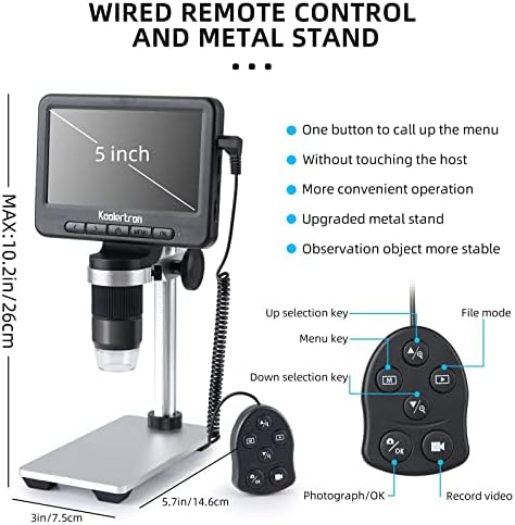 Digitalni mikroskop Koolertron 5LCD Видеомикроскоп sa ugrađenim upravljanjem, 1000x, podrška za SD kartice, USB mikroskop 1080FHD s
