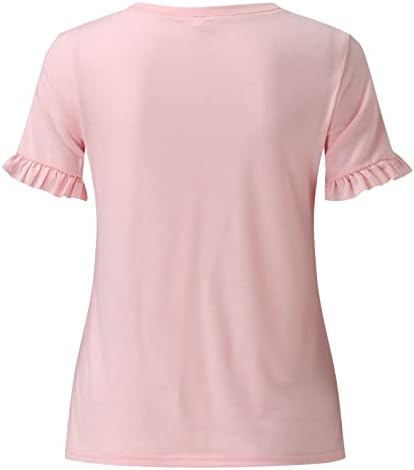 Košulje s dugim rukavima Ženske Ležerne majice kratkih rukava i majica ljetna jednobojna s izrezom u obliku slova U i volanima seksi