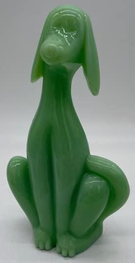 Jadeite Jade Zeleno staklo Epic Dog Figurine - Made in SAD - Dalzell / Viking Stakleni kalup - 8