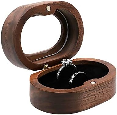 + Ovalna drvena kutija za zaručnički prsten, Retro kutija za prikaz prstena s 2 utora, držač za pohranu prstena za vjenčane parove