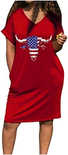 HCJKDU 4. srpnja haljine za žene v vrat kratki rukav usa zastava Mini haljina strastveni domoljubni kratki džepovi
