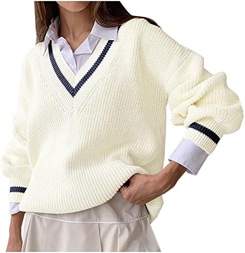 Ženski modni dugi rukavi prugasti blok u boji pleteni džemper v vrat labavi pulover jumper 2022 jesenski džemperi vrhovi