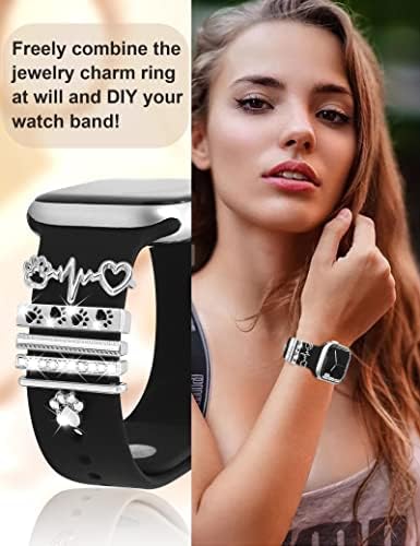 JR.DM Silver Watch Band Charms sa sjajnim petljama ukrasnih prstenova, kompatibilno s Apple Wattom 38 mm 40 mm 41 mm 42 mm 44 mm 45