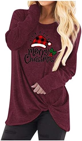 Jesenska majica s okruglim vratom s čvorom, dugi vrhovi s okruglim vratom i sretan Božić, opušteni poslovni casual vrhovi za žene