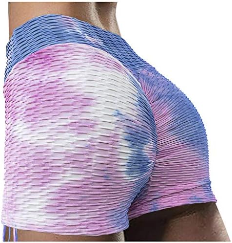 Kravate boje za dizanje stražnjice joge kratke hlače za žene visokog struka za kontrolu trbuha vruće hlače teksturirane rušerane sportske