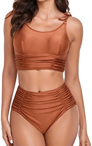 Push up bikini setovi za žene dvodijelne plaže visoki struk kupaći kostim solidne boje ruffle kupaći kostim s dnom