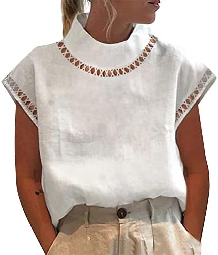 Ženske modne majice 2023 jednobojna majica s imitacijom vrata Ležerne majice kratkih rukava s izrezima Ležerne slatke majice bluze