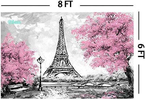 Cian ružičasto cvijeće drveće Eiffelov toranj pozadina za fotografiranje Sivi Pariz rekviziti za foto studio banner vjenčana tematska