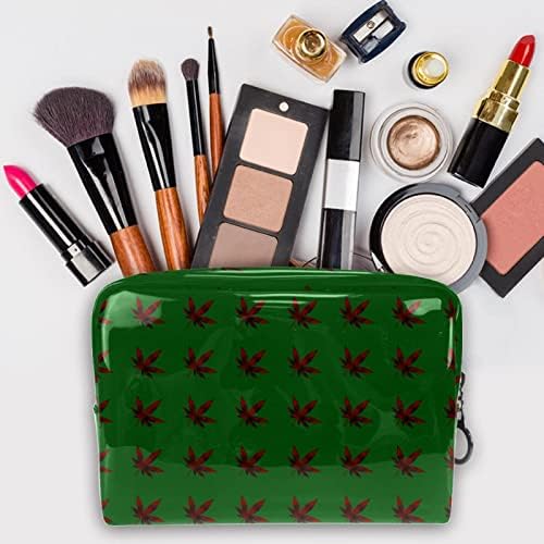 Torba za šminku za putnicu vodootporna kozmetička torba toaletna vrećica za to torbe za žene i djevojke, zelena crvena rešetka javorovog
