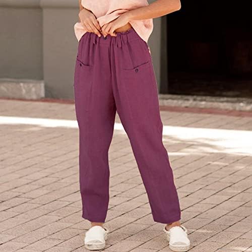 Ležerne ljetne pamučne lanene hlače za žene, široke široke hlače, duge hlače visokog struka s džepovima, udobna dna