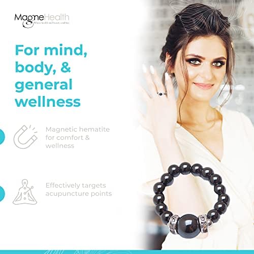 Maglehealth Crni magnetski hematitni rastezljivi prsten, prstenovi s perlama i prstenovi za žene, estetski prstenovi i magnetni prstenovi