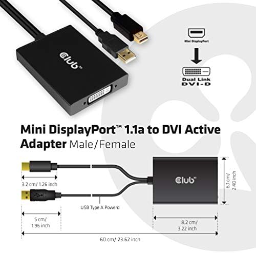 CLUB 3D MINI DisplayPort to DVI adapter-dvostruka veza-Aktivni DVI-D adapter za vaš Apple Cinema Monitor USB Power-2560x1600 bez HDCP