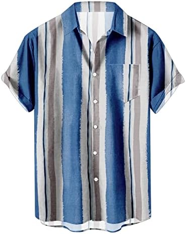 Muška prugasta ljetna košulja s kratkim rukavima Redovita gumba za uklanjanje dolje vintage ležerno kuglanje majice vrhovi