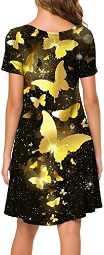 Žene 2023 Ljetna ležerna haljina majica s kratkim rukavima tunične haljine labava ljuljana cvjetna leptira na plaži boho haljina